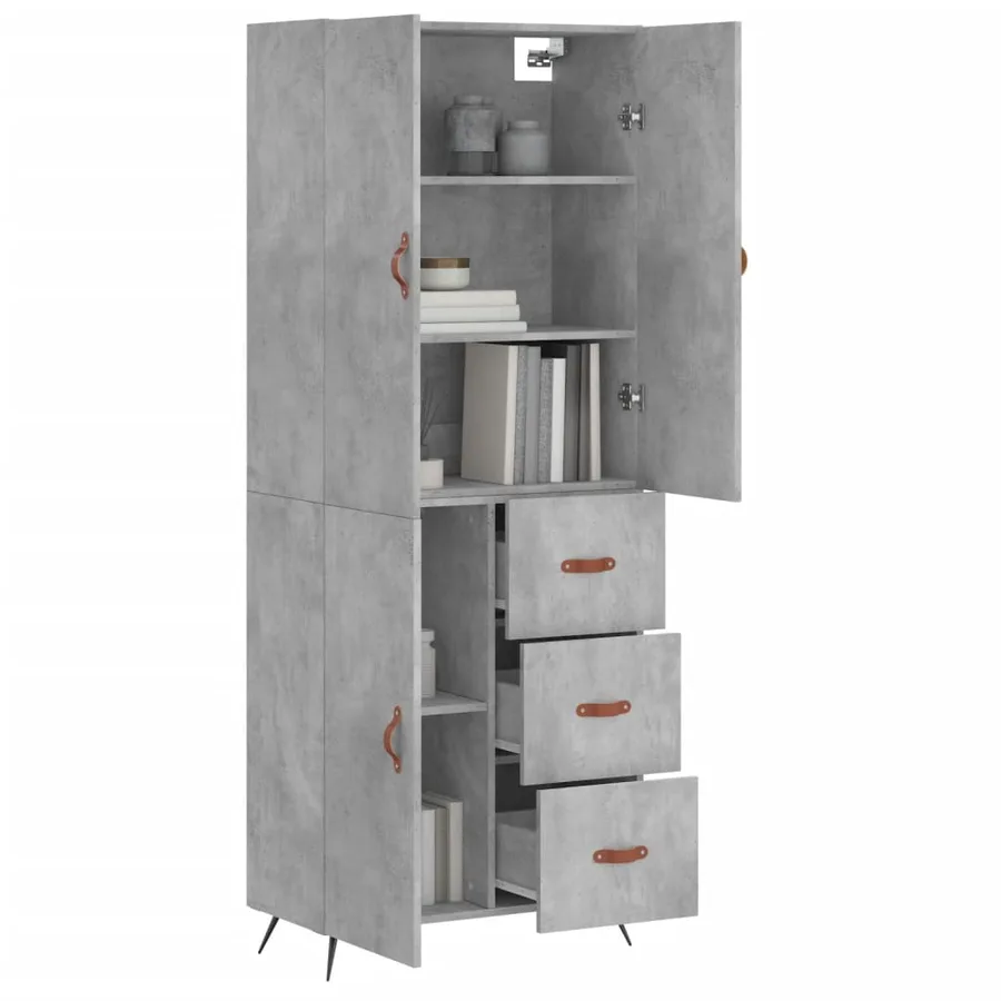 Buffet haut Gris béton 69,5x34x180 cm Bois d'ingénierie - 3