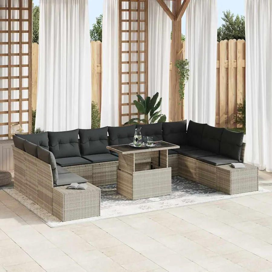 Ensemble de canapé de jardin 11 pcs Gris clair Poly rotin