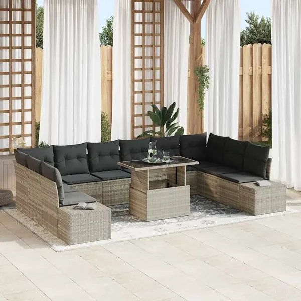 Ensemble de canapé de jardin 11 pcs Gris clair Poly rotin