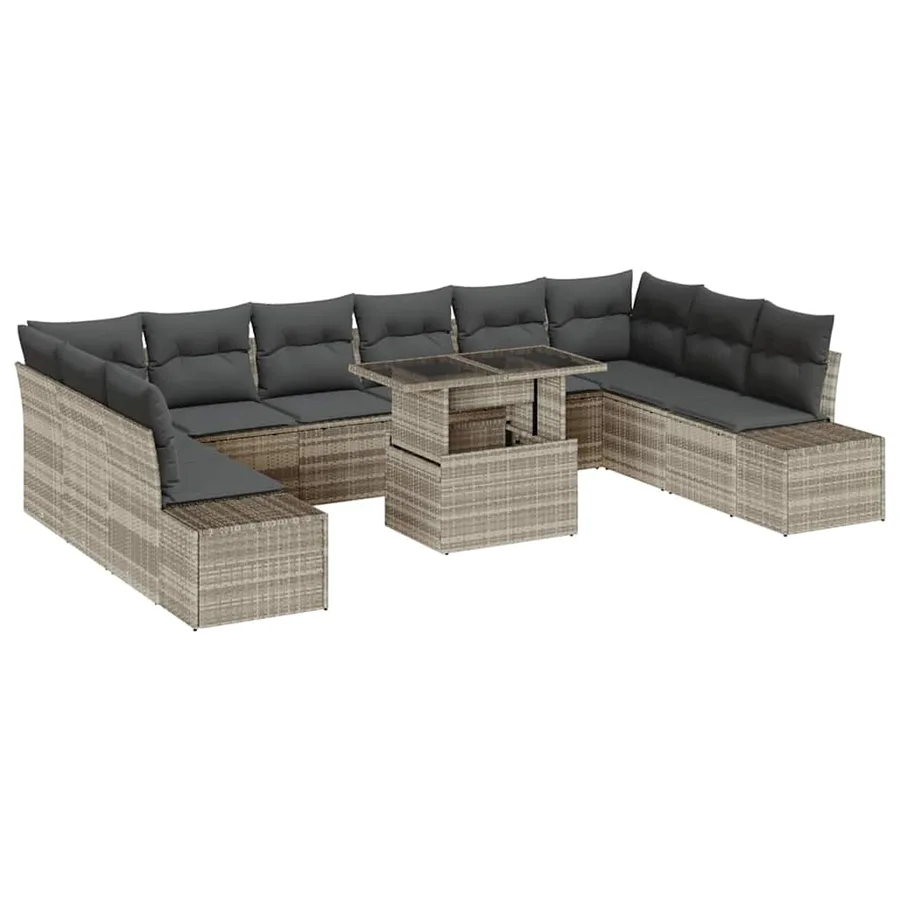 Ensemble de canapé de jardin 11 pcs Gris clair Poly rotin - 2