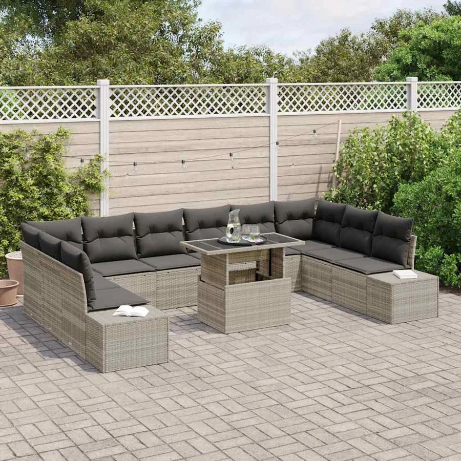 Ensemble de canapé de jardin 11 pcs Gris clair Poly rotin - 3