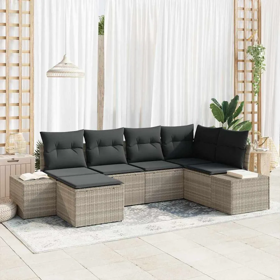 Ensemble de canapé de jardin 6 pcs Gris clair polyrotin
