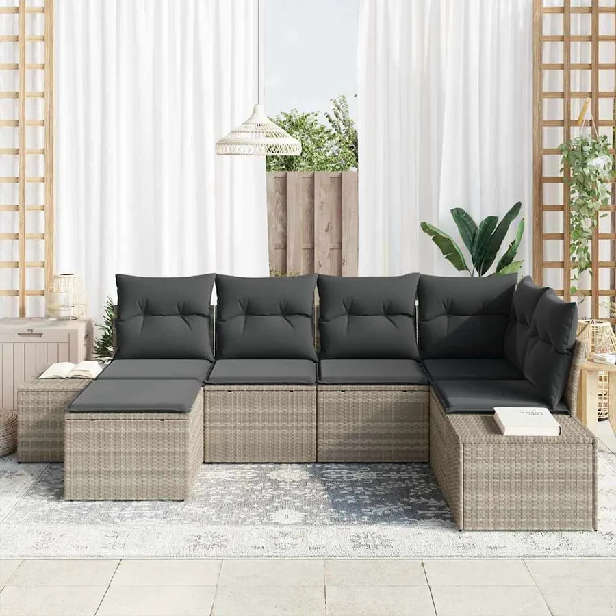 Ensemble de canapé de jardin 6 pcs Gris clair polyrotin - 3