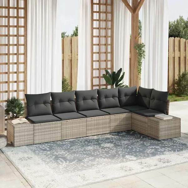 Ensemble de canapé de jardin 6 pcs Gris clair polyrotin