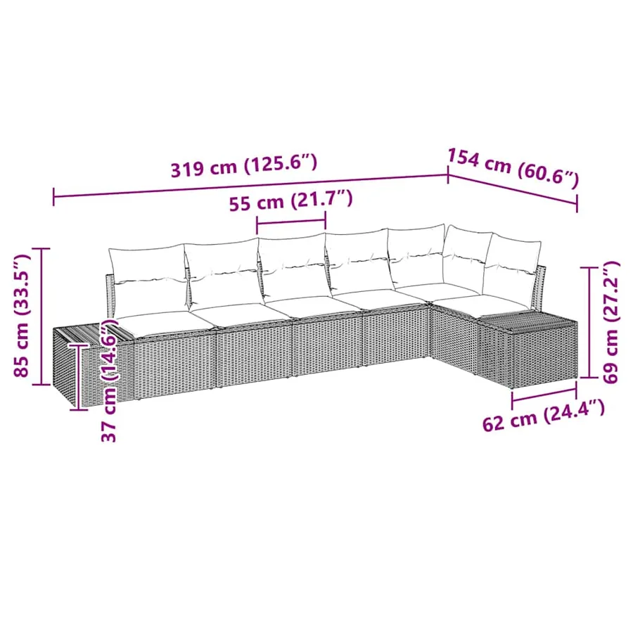 Ensemble de canapé de jardin 6 pcs Gris clair polyrotin - 12