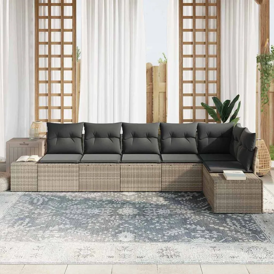 Ensemble de canapé de jardin 6 pcs Gris clair polyrotin - 3