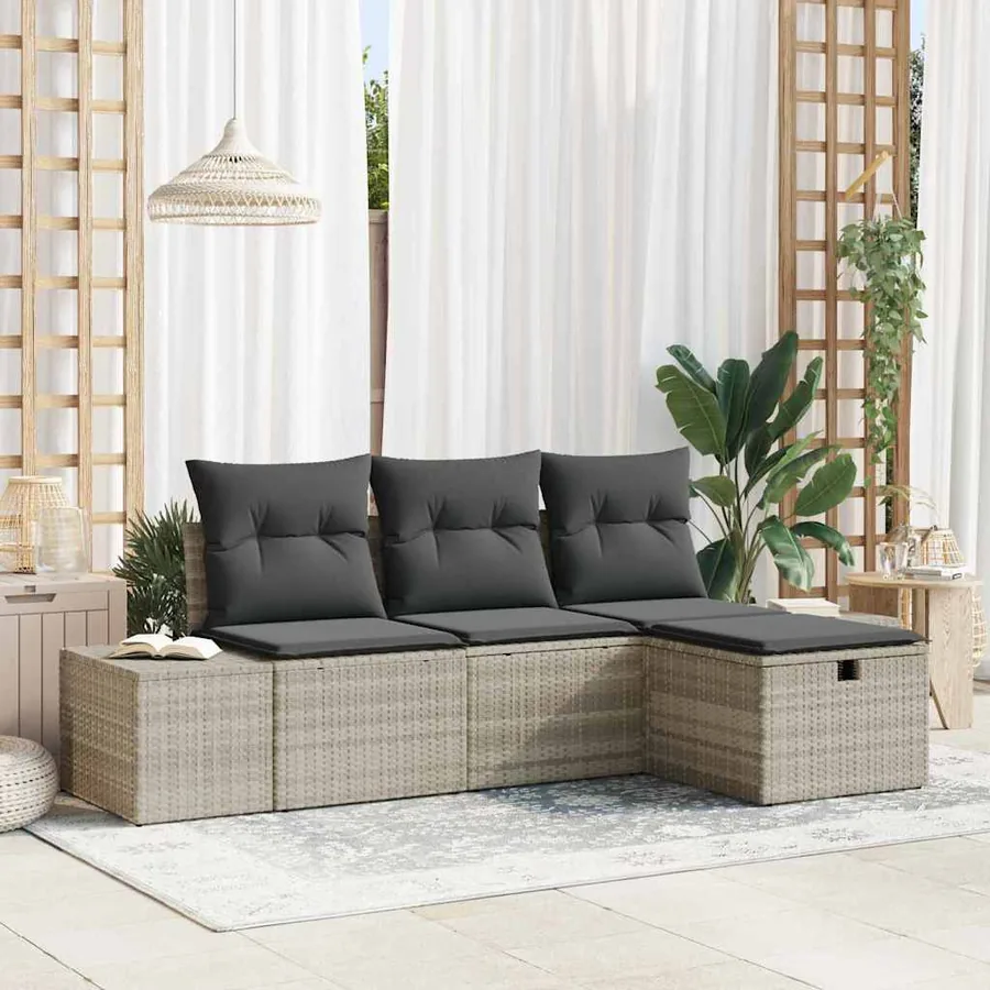Ensemble de Canapés avec coussin 4 pcs polyrotin