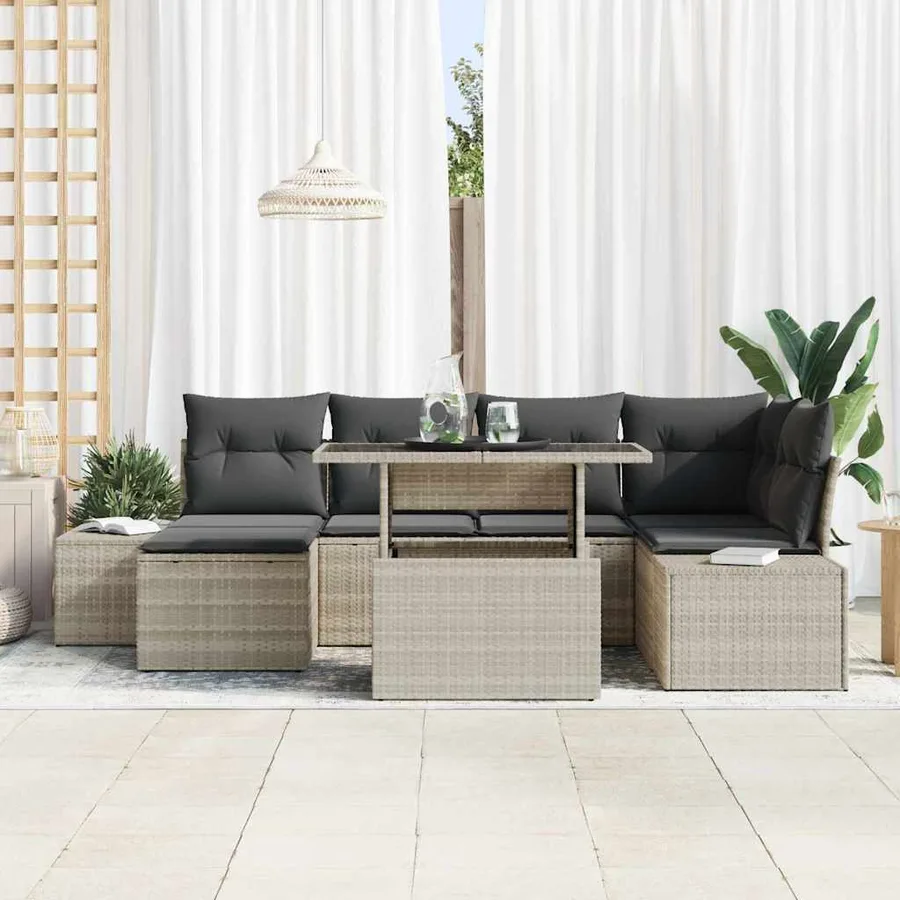 Ensemble de canapé de jardin 7 pcs Gris clair Poly rotin - 3