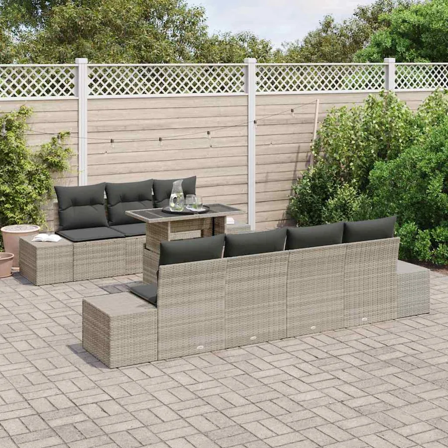 Ensemble de canapé de jardin 8 pcs Gris clair et gris foncé - 3