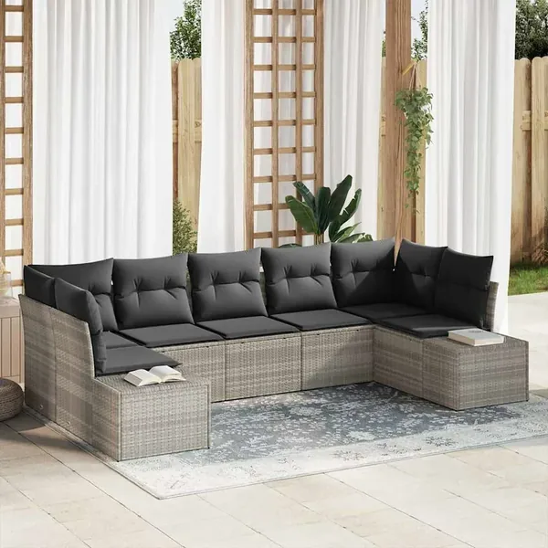 Ensemble de canapé de jardin 7 pcs Gris clair Poly rotin