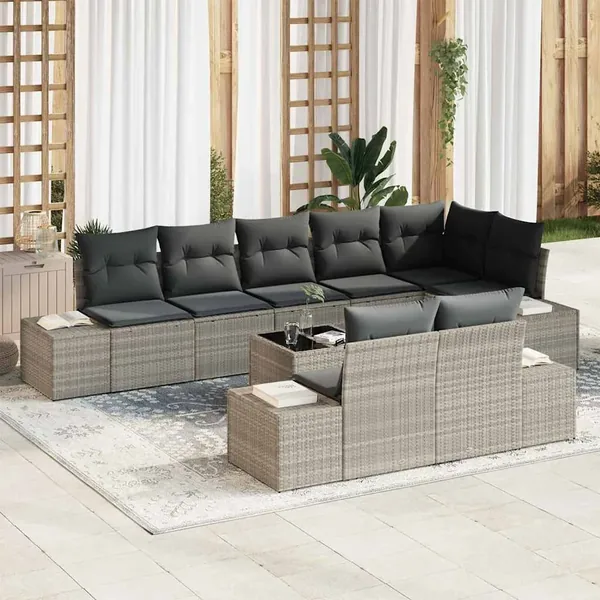 Ensemble de canapé de jardin Gris clair Poly rotin