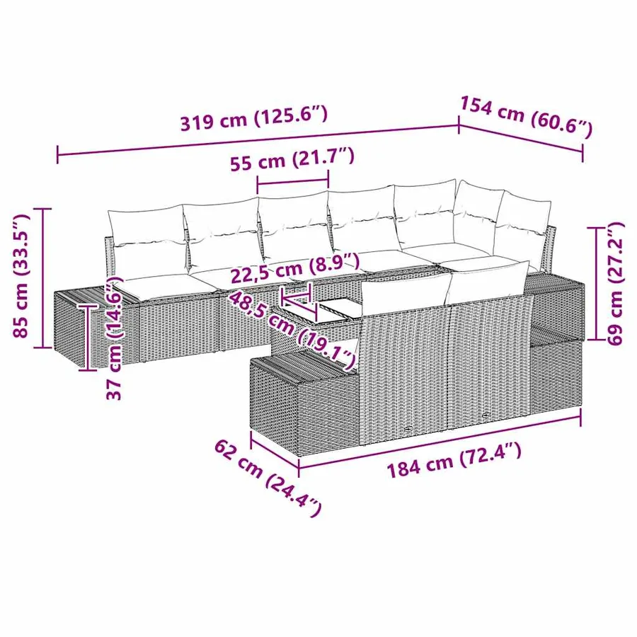 Ensemble de canapé de jardin Gris clair Poly rotin - 13