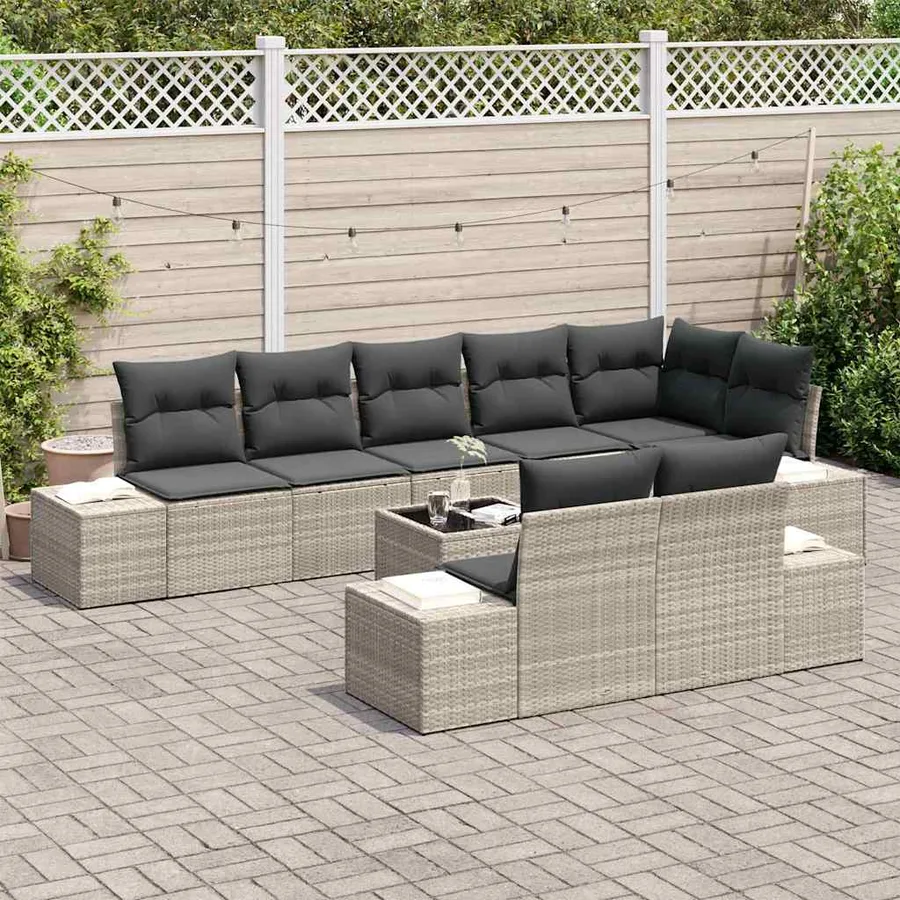 Ensemble de canapé de jardin Gris clair Poly rotin - 3