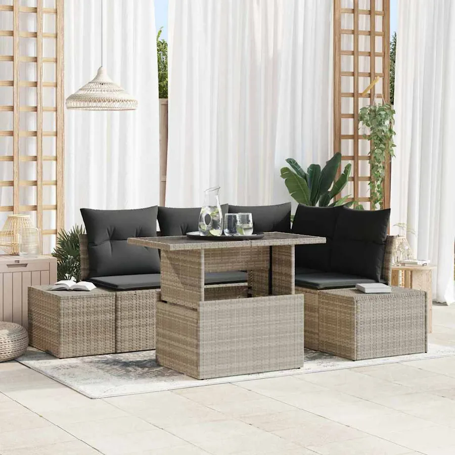 Ensemble de canapé de jardin 5 pcs Gris clair polyrotin
