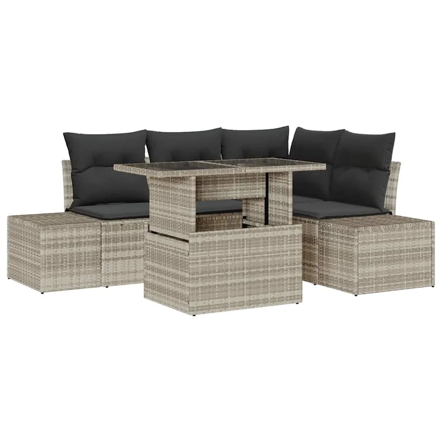 Ensemble de canapé de jardin 5 pcs Gris clair polyrotin - 2