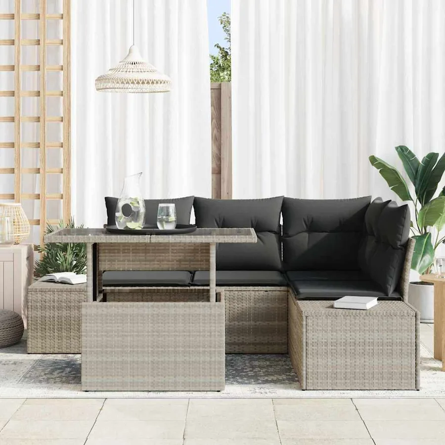 Ensemble de canapé de jardin 5 pcs Gris clair polyrotin - 3
