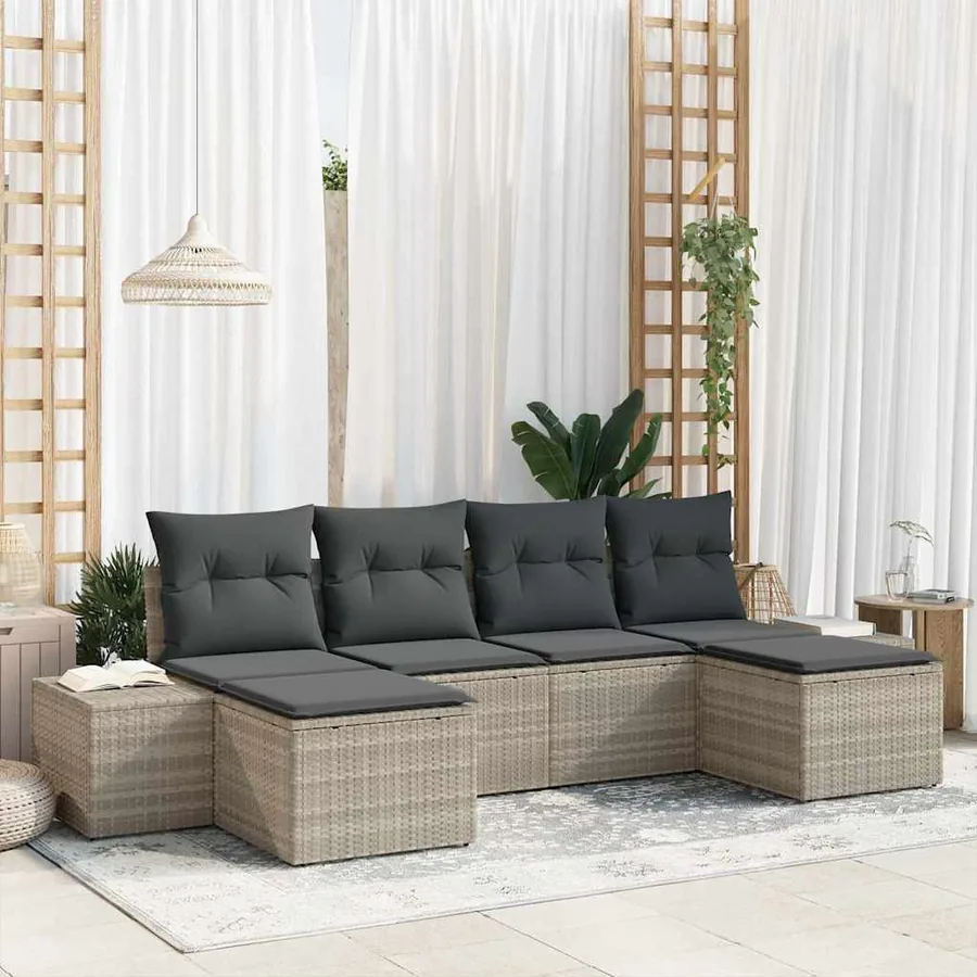 Ensemble de canapé de jardin 4 pcs Gris clair polyrotin