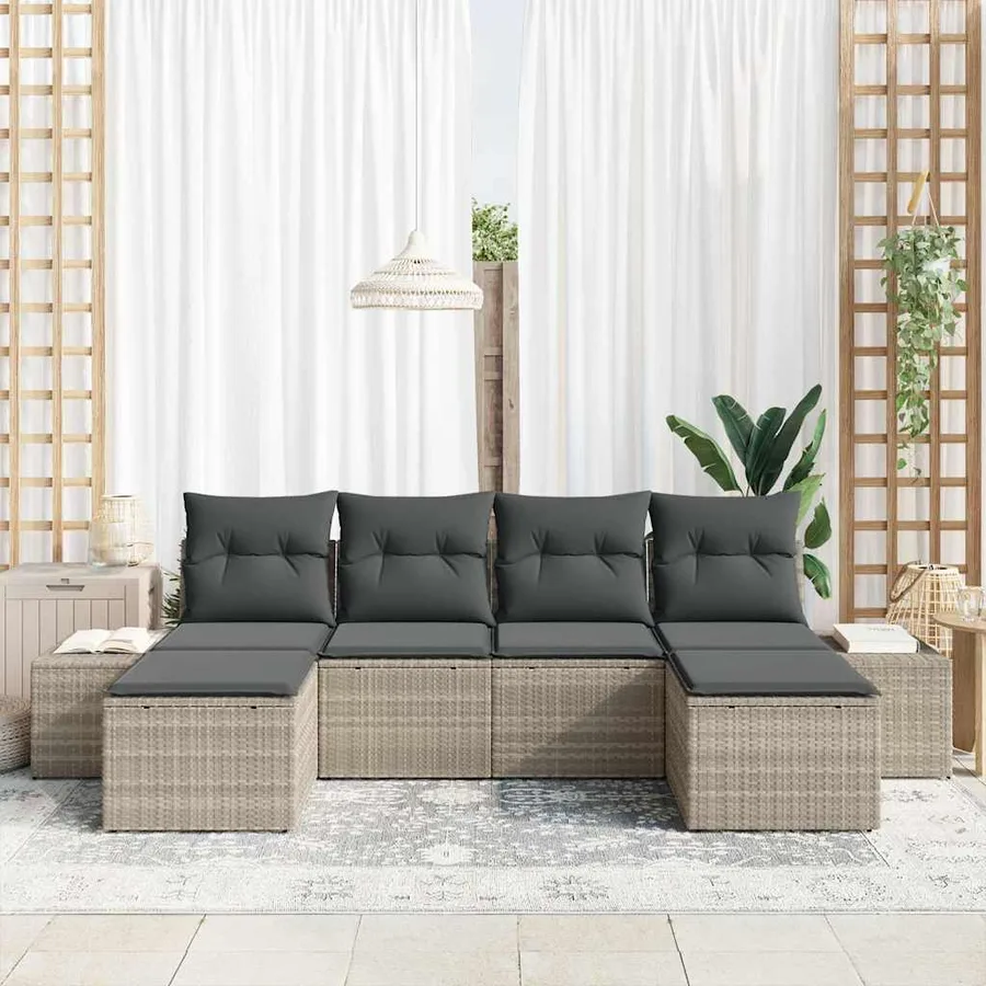 Ensemble de canapé de jardin 4 pcs Gris clair polyrotin - 3