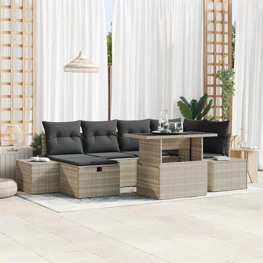 Ensemble de canapé de jardin 7 pcs Gris clair polyrotin