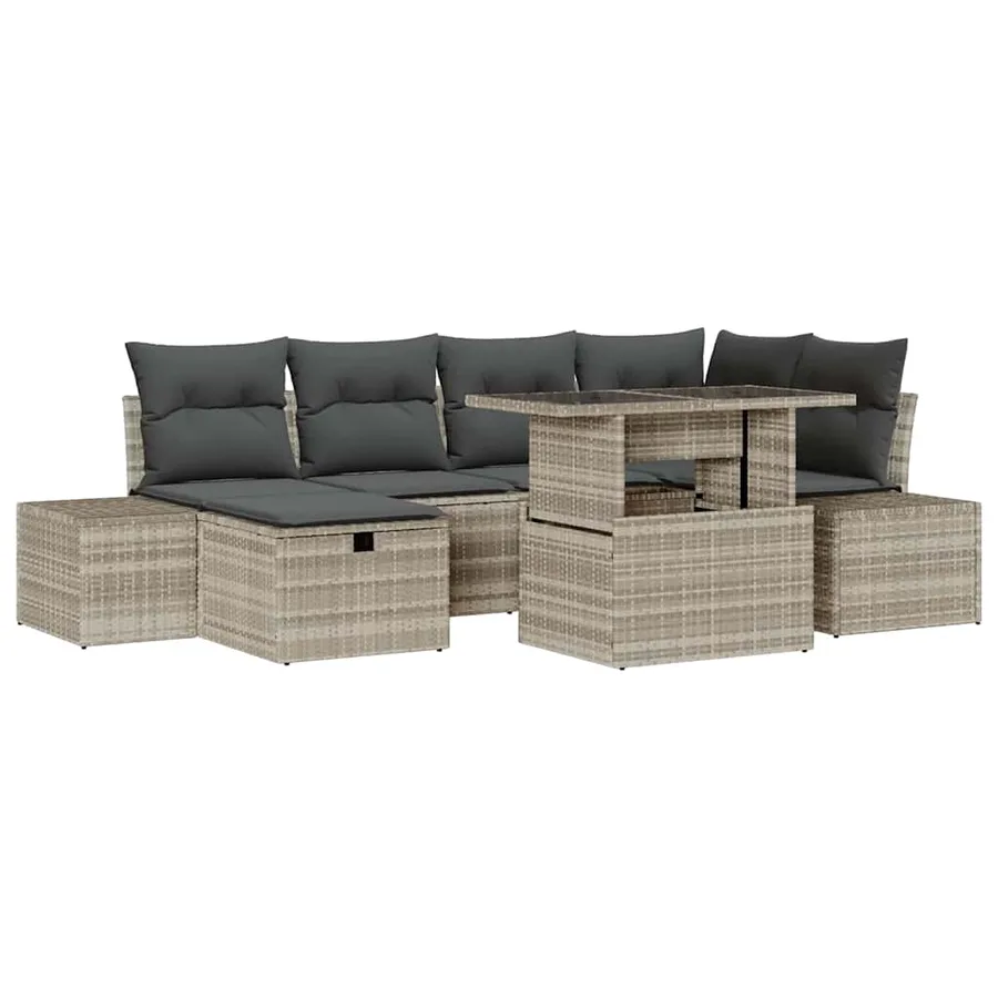 Ensemble de canapé de jardin 7 pcs Gris clair polyrotin - 2