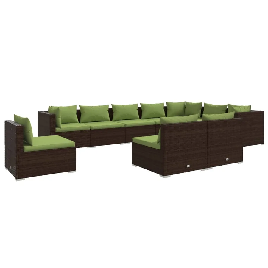 Salon de jardin 10 pcs avec coussins Résine tressée Marron - 2