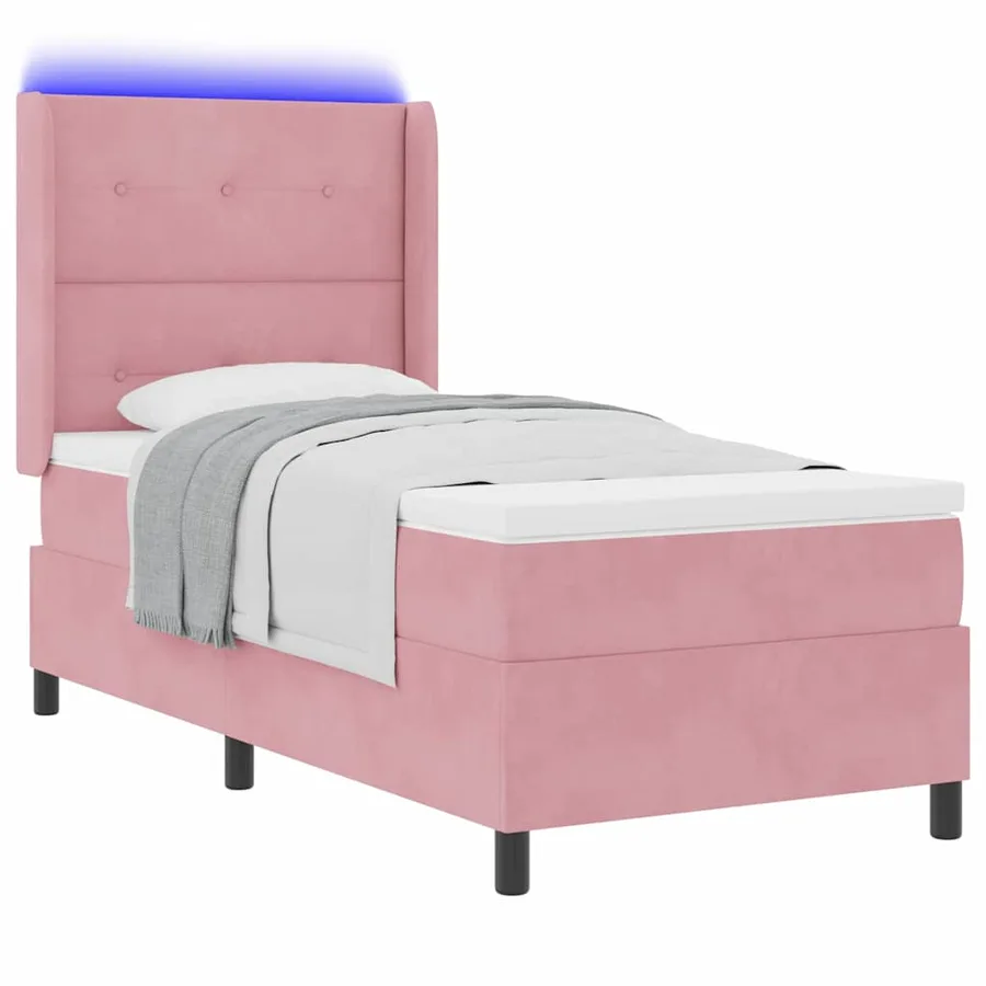 Lit à ressorts avec bandes LED Rose 90 x 200 cm Velours - 3