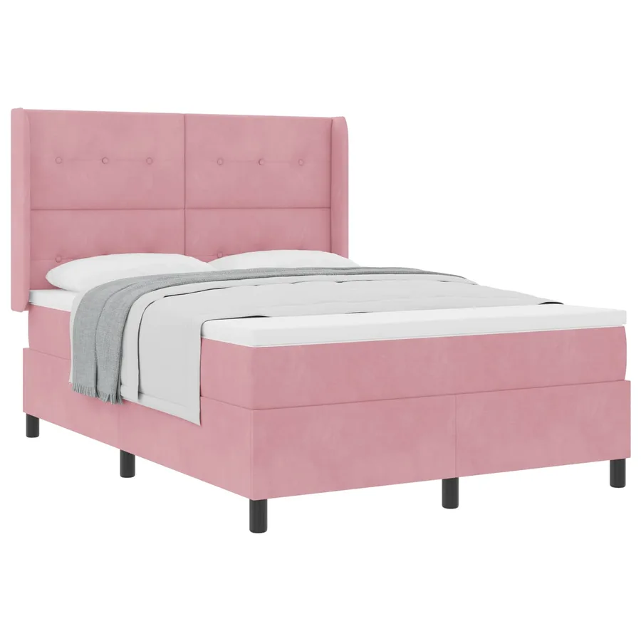 Lit à ressorts avec tête de lit Rose 140 x 190 cm Velours - 2