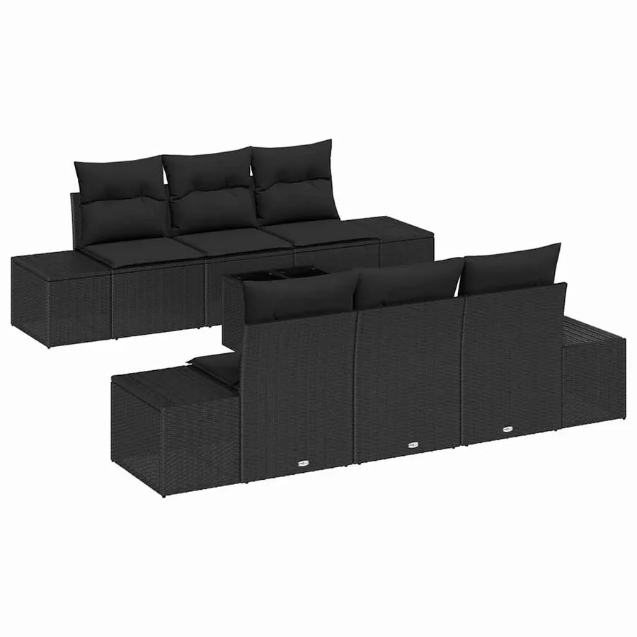 Ensemble de canapé de jardin avec coussin 7 pcs Noir polyrotin - 2