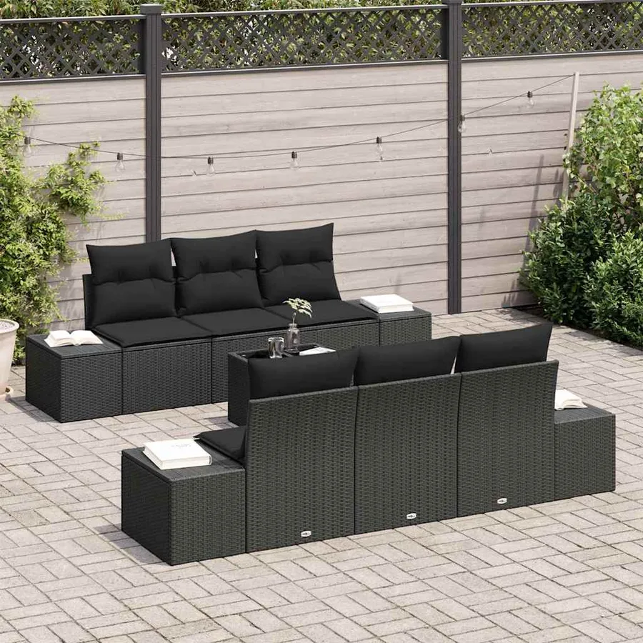 Ensemble de canapé de jardin avec coussin 7 pcs Noir polyrotin - 3