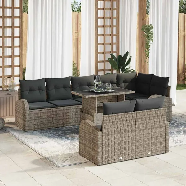 Ensemble de canapé de jardin avec stockage 9 pcs Gris polyrotin