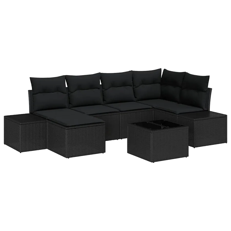 Ensemble de canapé de jardin avec coussin 7 pcs Noir polyrotin - 2