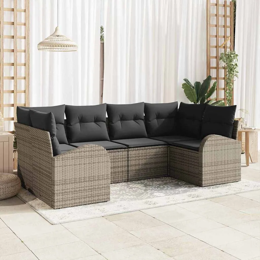 Ensemble de canapé de jardin 6 pcs Gris Poly Rattan