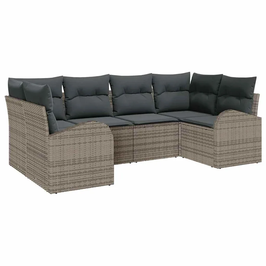 Ensemble de canapé de jardin 6 pcs Gris Poly Rattan - 2