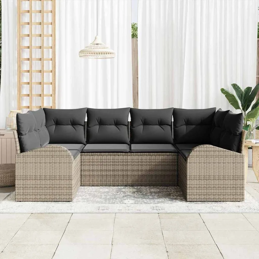 Ensemble de canapé de jardin 6 pcs Gris Poly Rattan - 3