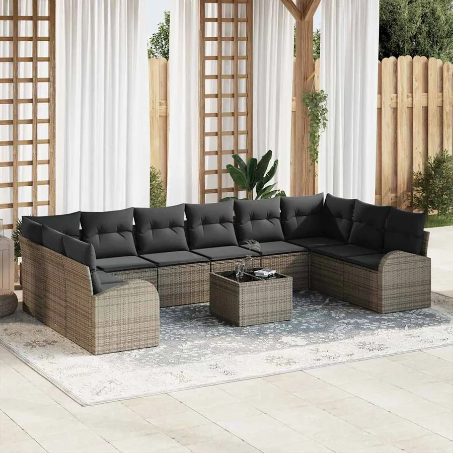 Ensemble de Canapés avec coussin 11 pcs Gris Polyrotin