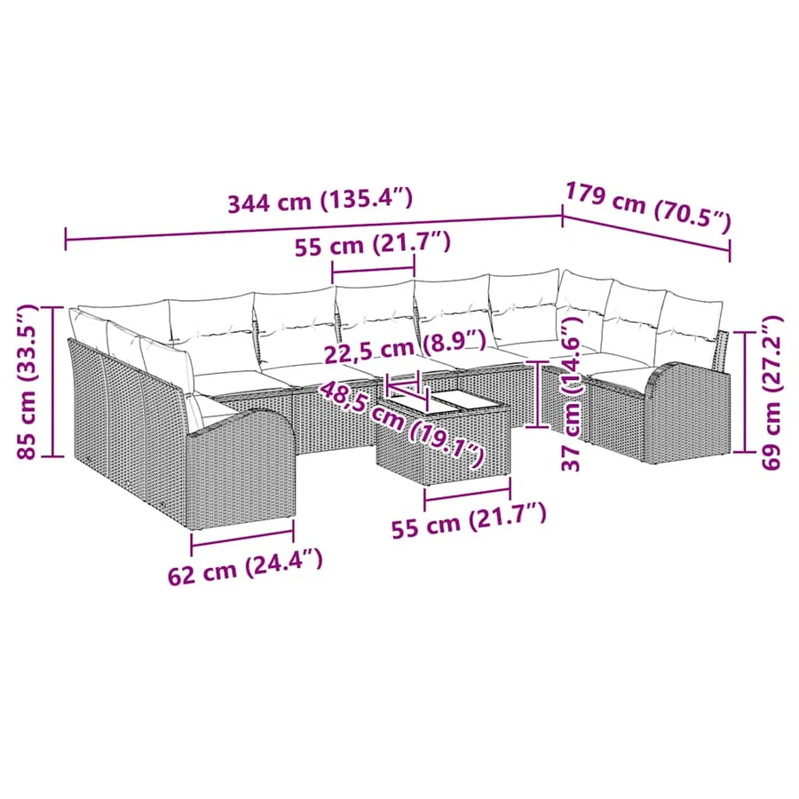 Ensemble de Canapés avec coussin 11 pcs Gris Polyrotin - 13