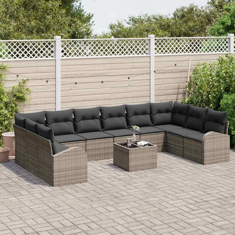 Ensemble de Canapés avec coussin 11 pcs Gris Polyrotin - 3
