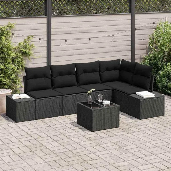 Ensemble de canapé de jardin 6 pcs Noir polyrotin
