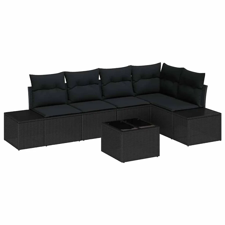 Ensemble de canapé de jardin 6 pcs Noir polyrotin - 2