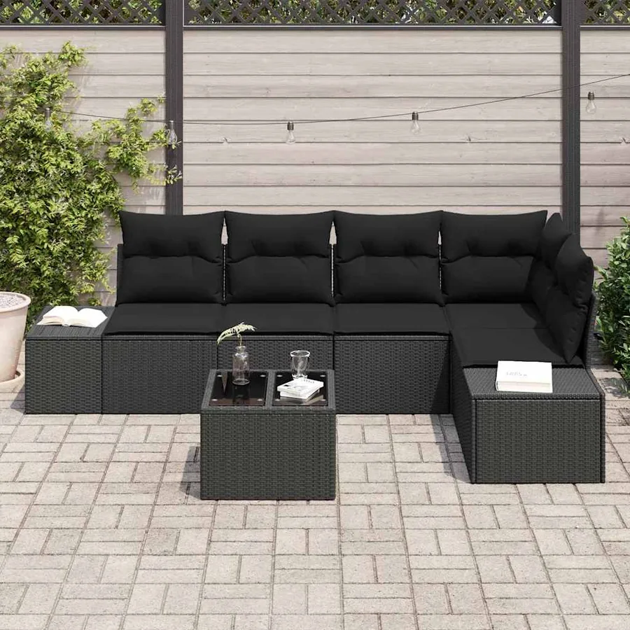 Ensemble de canapé de jardin 6 pcs Noir polyrotin - 3