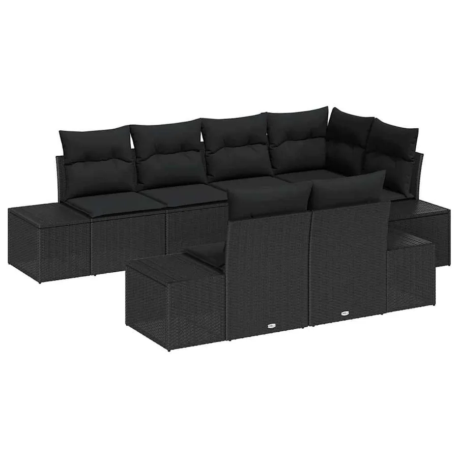 Ensemble de canapé de jardin avec coussin 7 pcs Noir polyrotin - 2