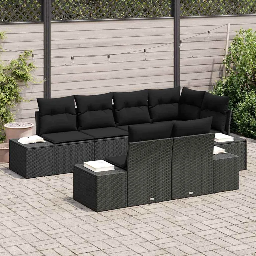 Ensemble de canapé de jardin avec coussin 7 pcs Noir polyrotin - 3