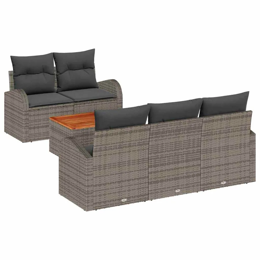 Ensemble de canapé de jardin avec coussin 6 pcs Gris polyrotin - 2