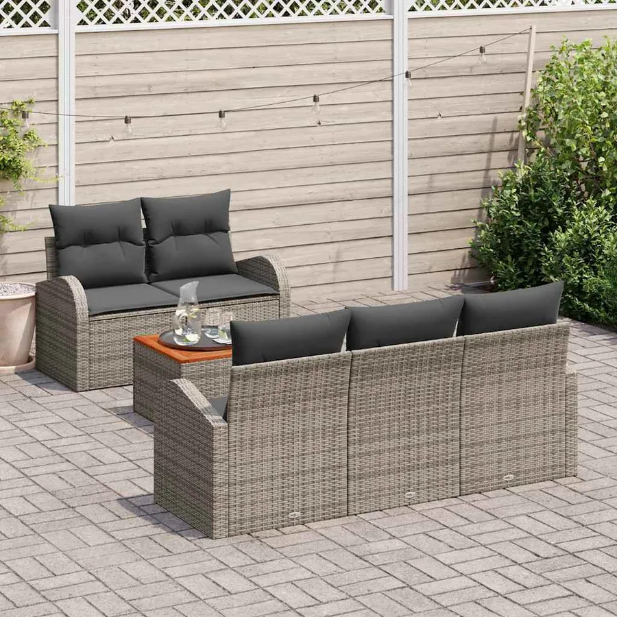 Ensemble de canapé de jardin avec coussin 6 pcs Gris polyrotin - 3