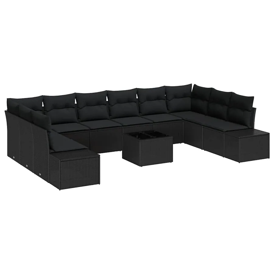 Ensemble de canapé de jardin avec coussin 11 pcs Noir polyrotin - 2