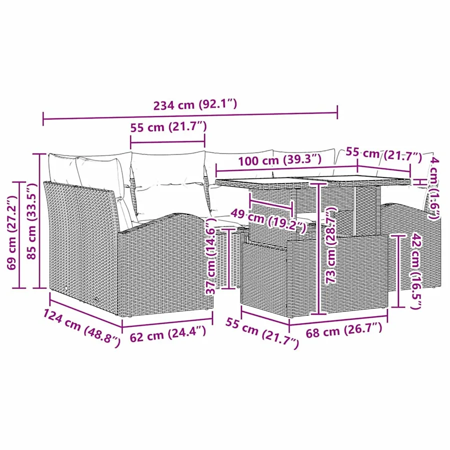 Ensemble de canapé de jardin avec coussin 7 pcs Gris Poly rotin - 11