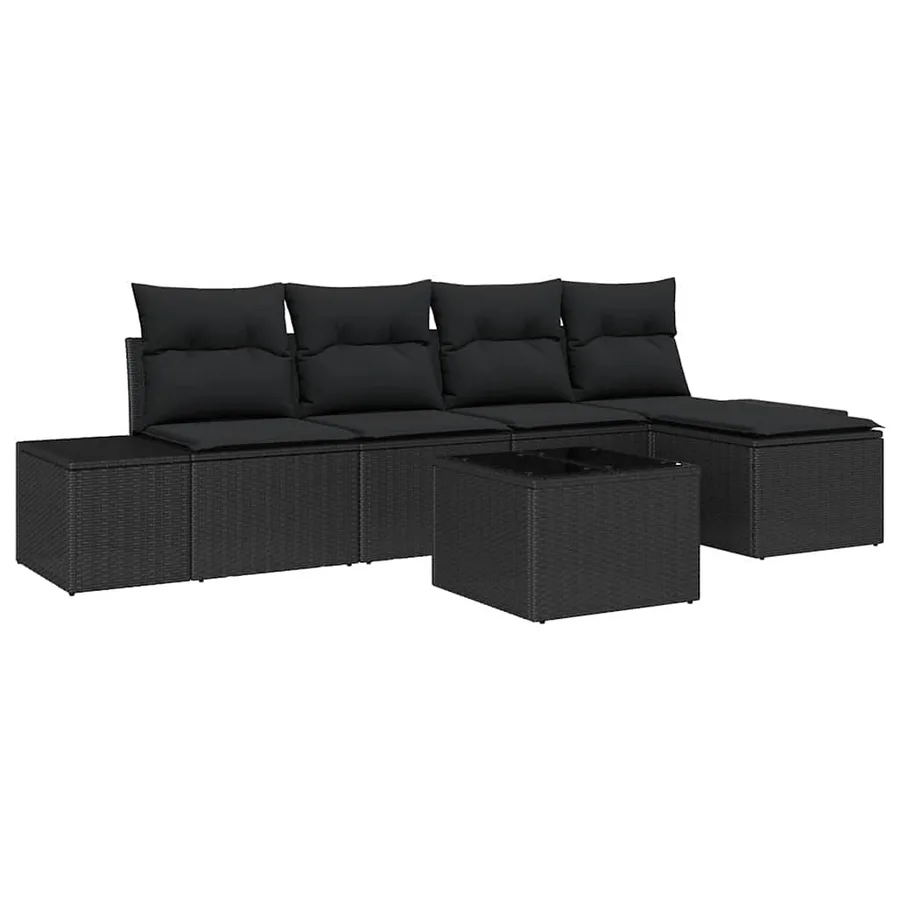 Ensemble de canapé de jardin avec coussin 6 pcs Noir polyrotin - 2