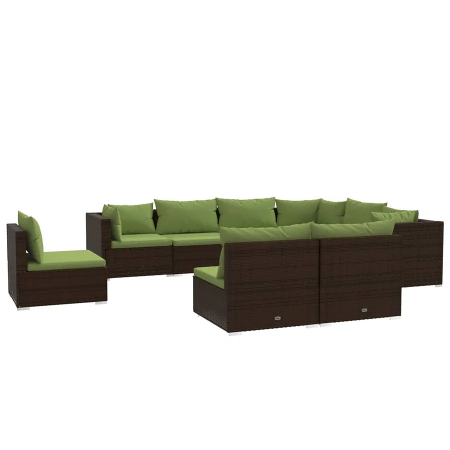 Salon de jardin 9 pcs avec coussins résine tressée marron - 2