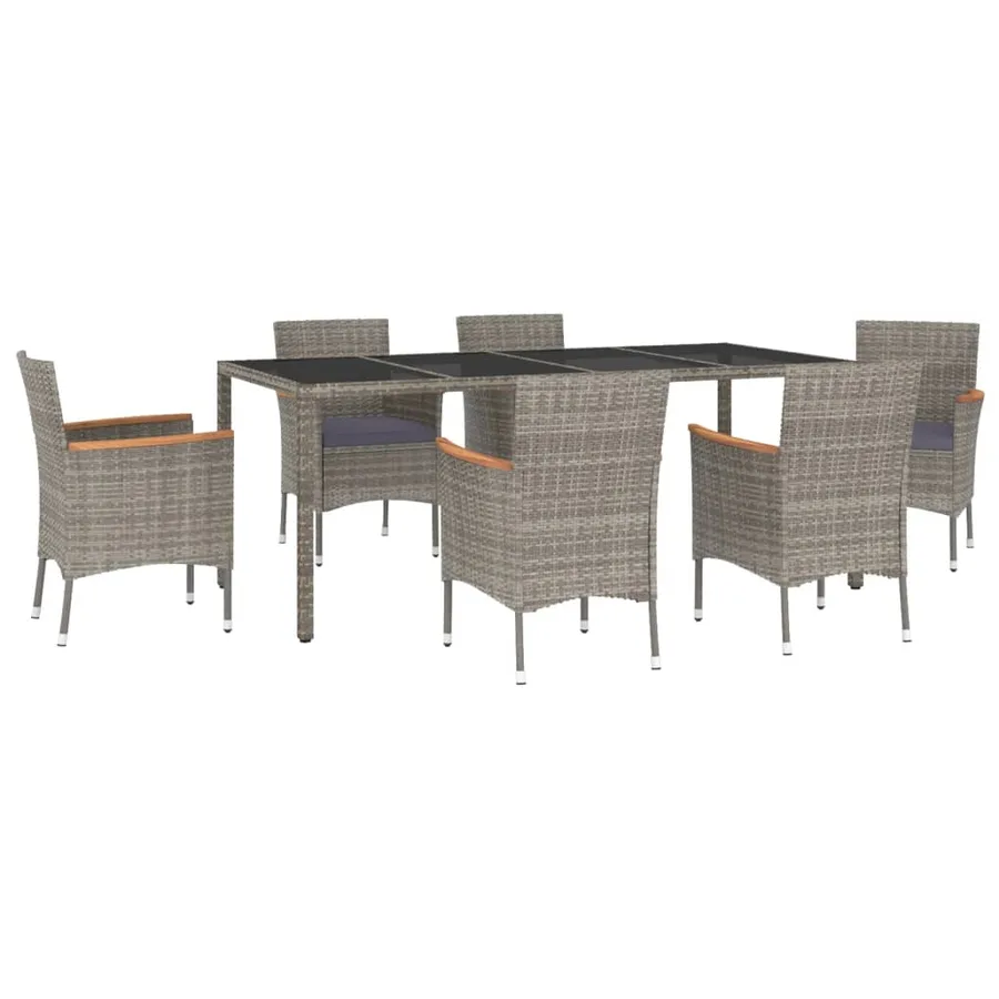 Ensemble à manger jardin et coussins 7 pcs gris rotin - 2