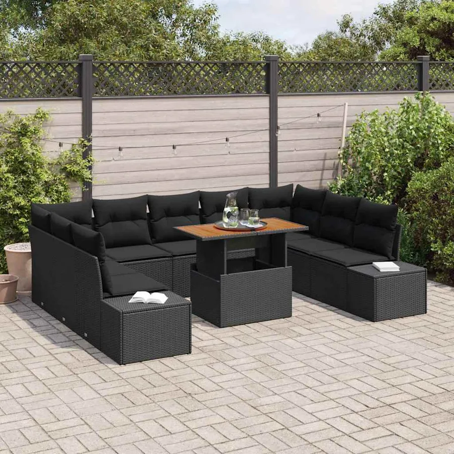 Ensemble de canapé de jardin 10 pc Noir et Marron - 3